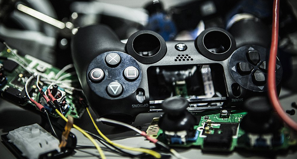 Disassembled PS4 controller and modified board