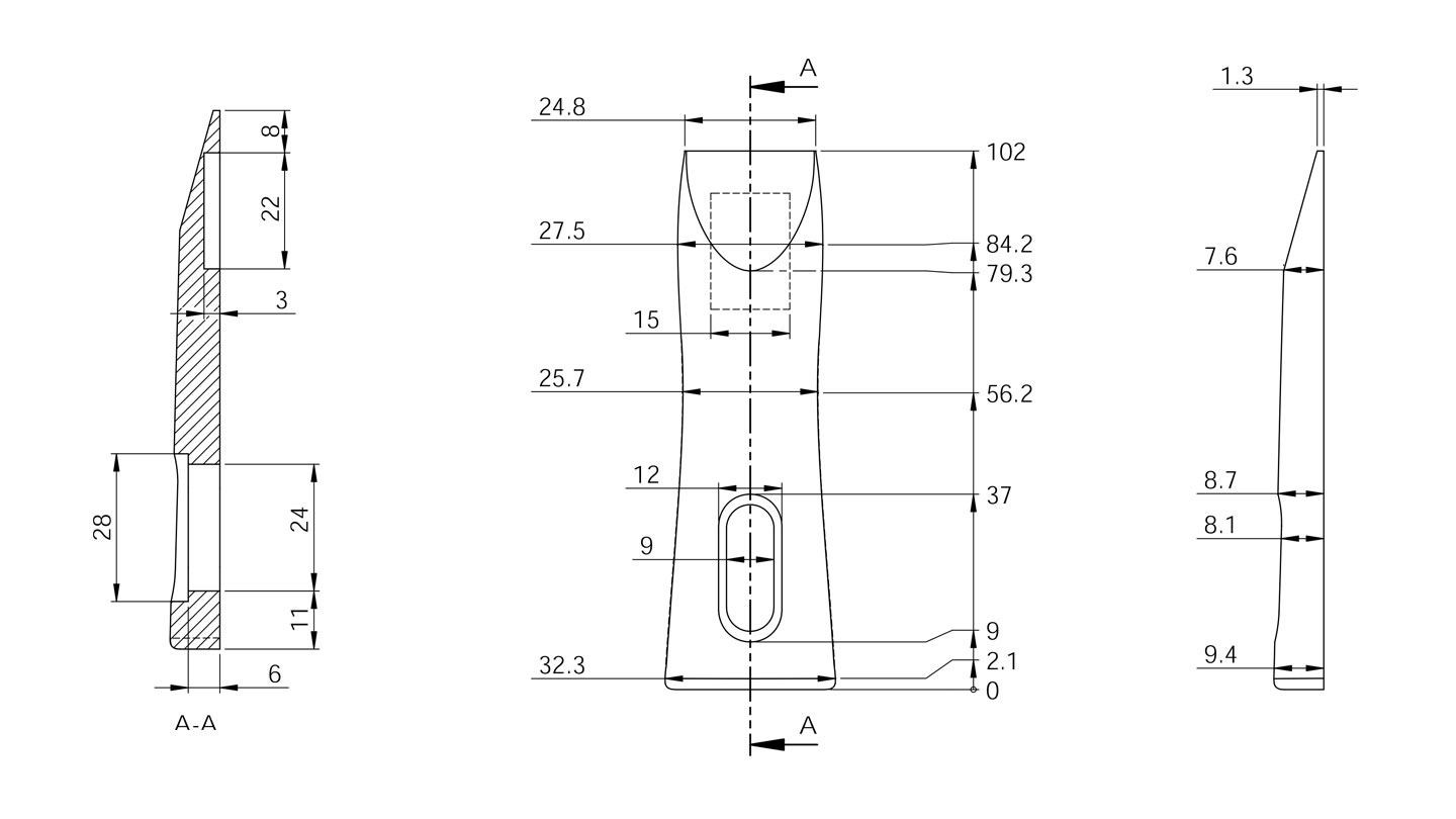 Pingtronic handle dimensions sketch