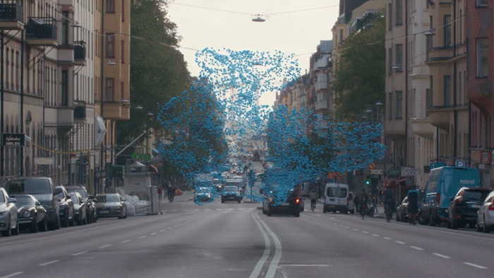 Animated GIF visualising particles on a street